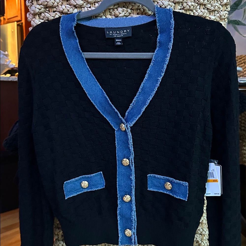 Laundry By Shelli Segal Black and Blue Cardigan
